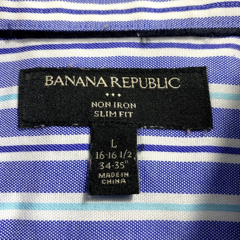 Banana‎ Republic Shirt Mens Large 16.5 34/35 Blue Striped Slim Button Up Dress